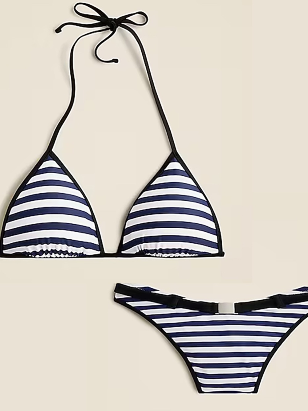 J Crew NWOT. retro belted, high leg, striped bikini, M